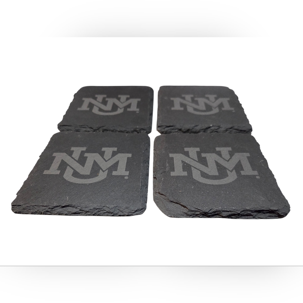 NMU - Set of 4 Northern Michigan      Slate Coaster Set with Bamboo Holder NWOT - Picture 2 of 5